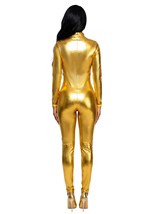 Womens Metallic Gold Lame Zip Front Bodysuit Alt 1