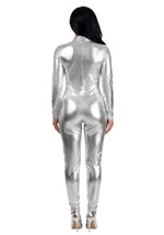 Womens Metallic Silver Lame Zip Front Bodysuit Alt 1