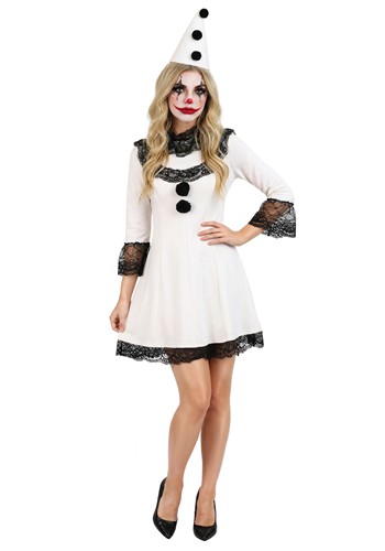 Womens Pierrot Clown Dress Costume