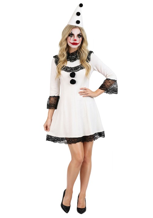 Womens Pierrot Clown Dress Costume
